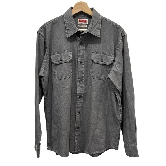 Wrangler Gray Button Up Long Sleeve Shirt Flex for Comfort Size Medium - Picture 1 of 9